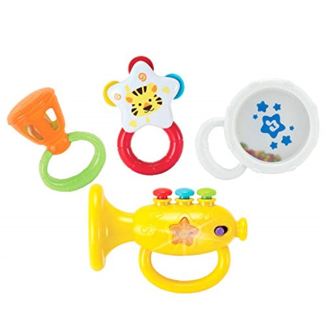 KiddoLab Musical Instruments Set with an Electronic Trumpet and Rattles for Babies. Toddler Learning Toys for Early Development.