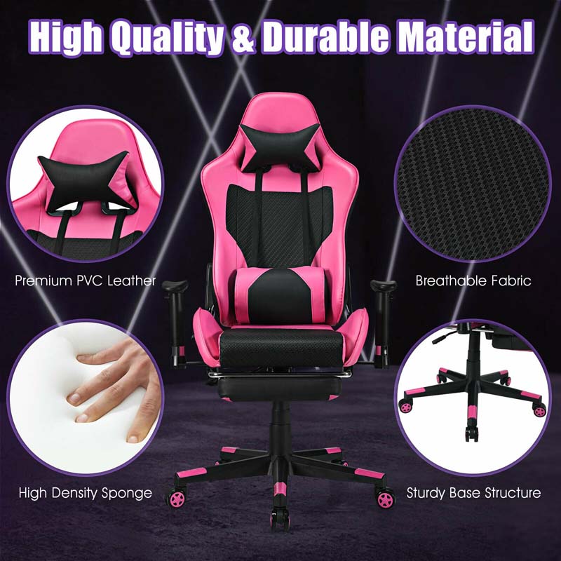 High Back E-Sport Massage Gaming Chair with Footrest & Headrest, Ergonomic PU Leather Gaming Seat, Video Game Chair Computer Chair