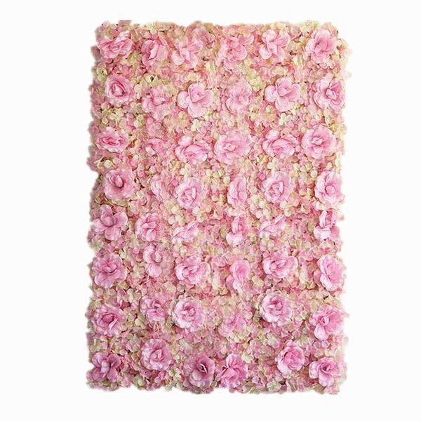 Enova Home 4 Pcs 11 Sq ft. UV Protected 3D Silk Rose and Hydrangea Flowers Wall Mat Panel for Home Wedding Photo Party Decoration