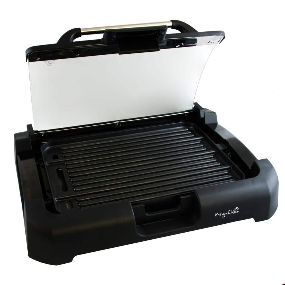 MegaChef 165 sq. in. Black Reversible Indoor Grill and Griddle with Removable Lid 985101713M