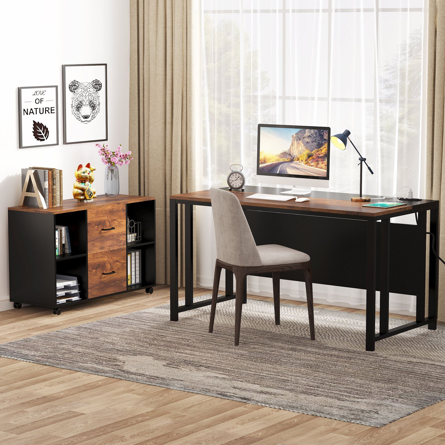 L-Shaped Desk with Power Outlet, 55