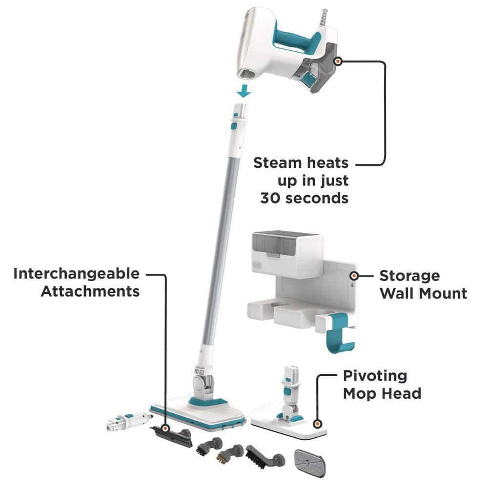 BLACK+DECKER Steam-Mop Multipurpose Steam Cleaning System with 7-Attachments and Storage Wall Mount BHSM15FX10