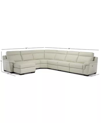 Furniture Julius II 6-Pc. Leather Chaise Sectional Sofa With 1 Power Recliner Power Headrest and USB Power Outlet