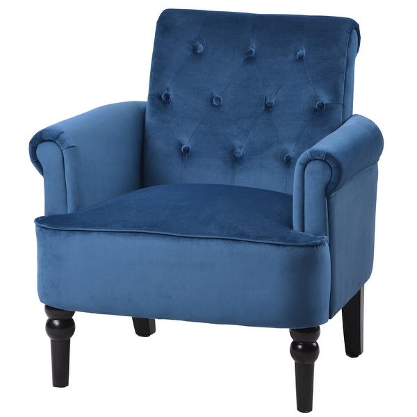 Elegant Button Tufted Club Chair Accent Armchairs with Wooden Legs