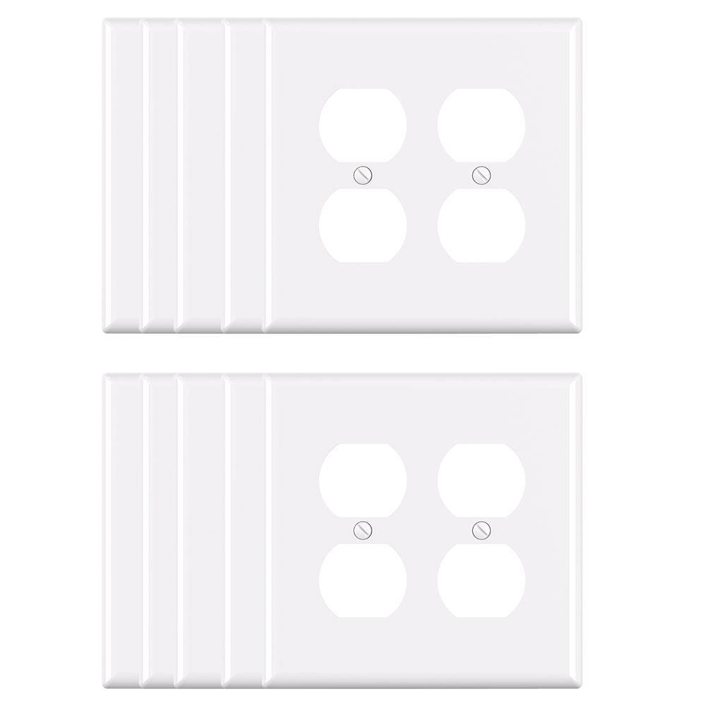 ELEGRP 2 Gang Midsize Duplex Outlet Wall Plate White (10-Pack) 3022M-WH10