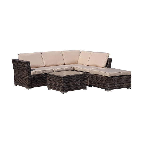 4-Pieces Outdoor Wicker Reversible Patio Sectional Sofa with Cushions - Overstock - 36050370