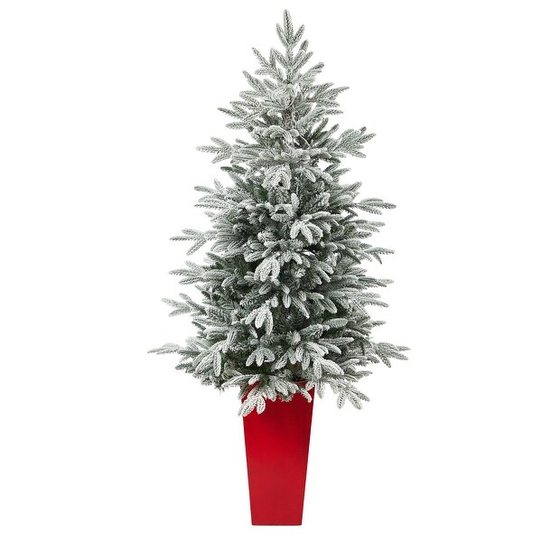 5' Flocked Artificial Christmas Tree with 100 Lights in Planter