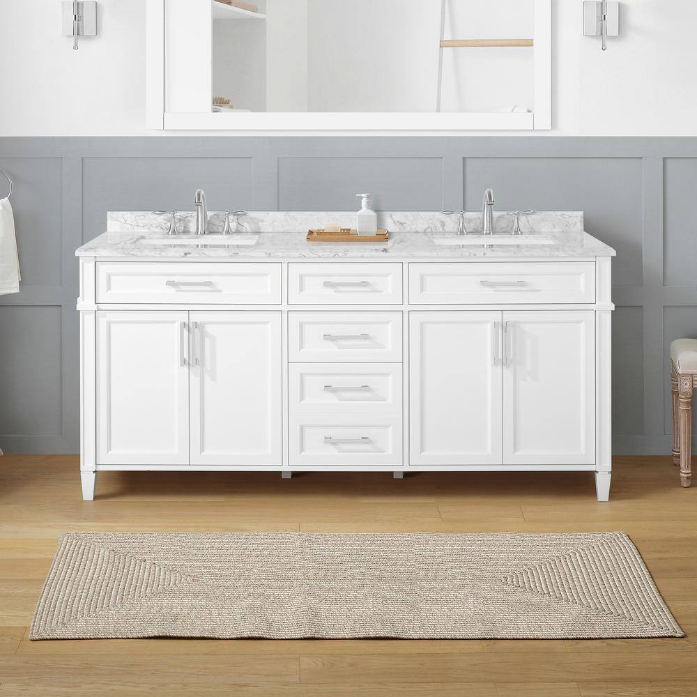 Home Decorators Collection Caville 72 in. W x 22 in. D x 34.50 in. H Bath Vanity in White with Carrara Marble Top Caville 72W