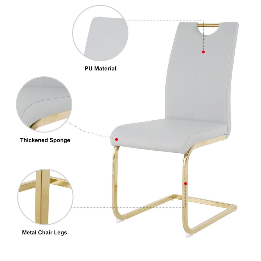 Modern Dining Chairs with Faux Leather Padded Seat and gold Metal Legs Set of 4