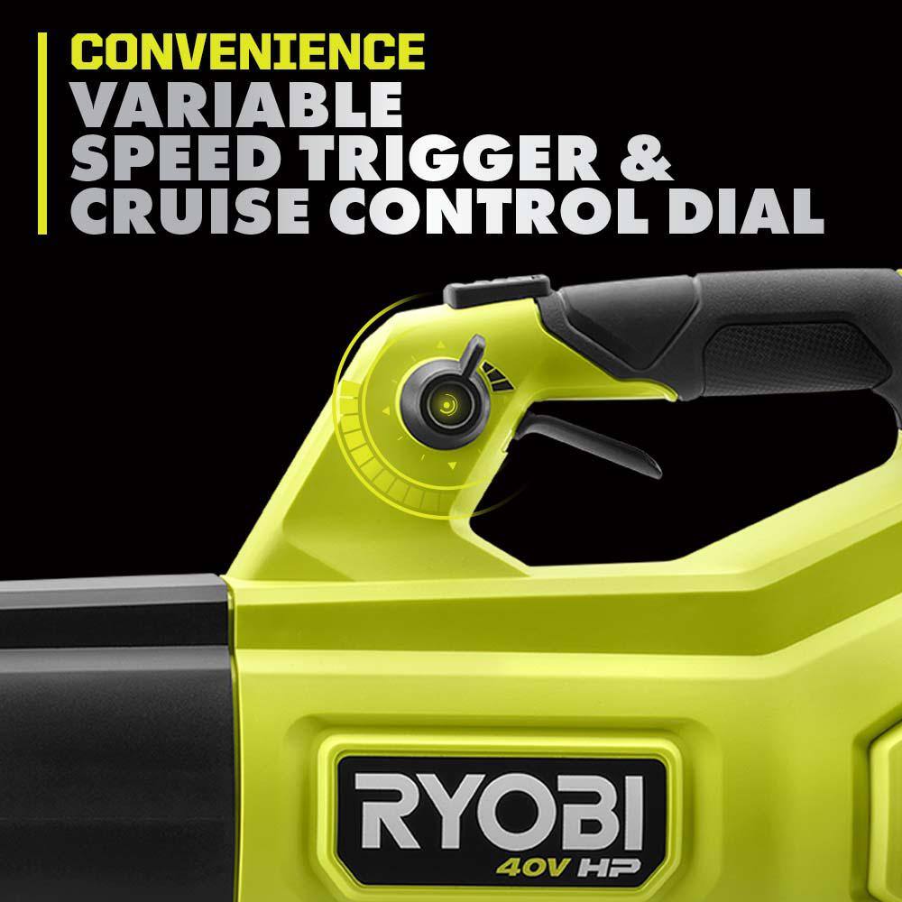 RYOBI 40V HP Brushless Whisper Series 160 MPH 650 CFM Cordless Battery Leaf Blower with 6.0 Ah Battery and Charger RY404140