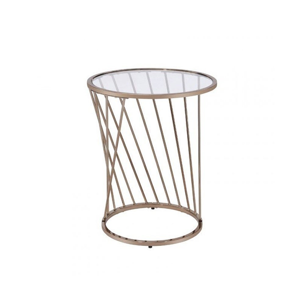 Round Glass Top End Table with Metal Base in Champagne Finish