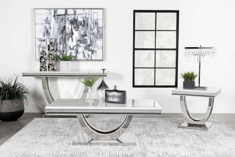 Kerwin U base Rectangle Coffee Table White and Chrome   Modern   Coffee Tables   by Modon  Houzz