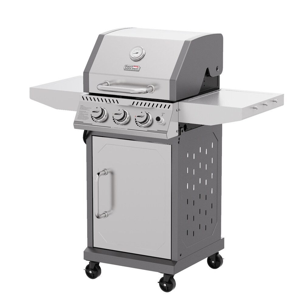 Royal Gourmet Stainless Steel 3 Burner Gas Grill with Side Tables  Silver