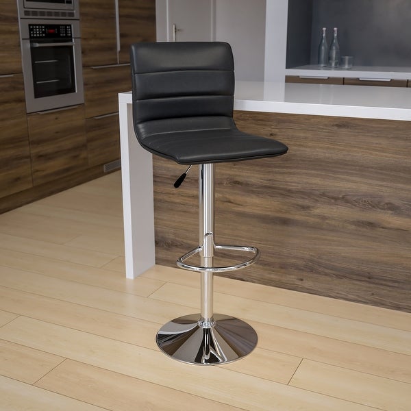 Modern Vinyl Adjustable Height Barstool with Horizontal Stitch Back - 16