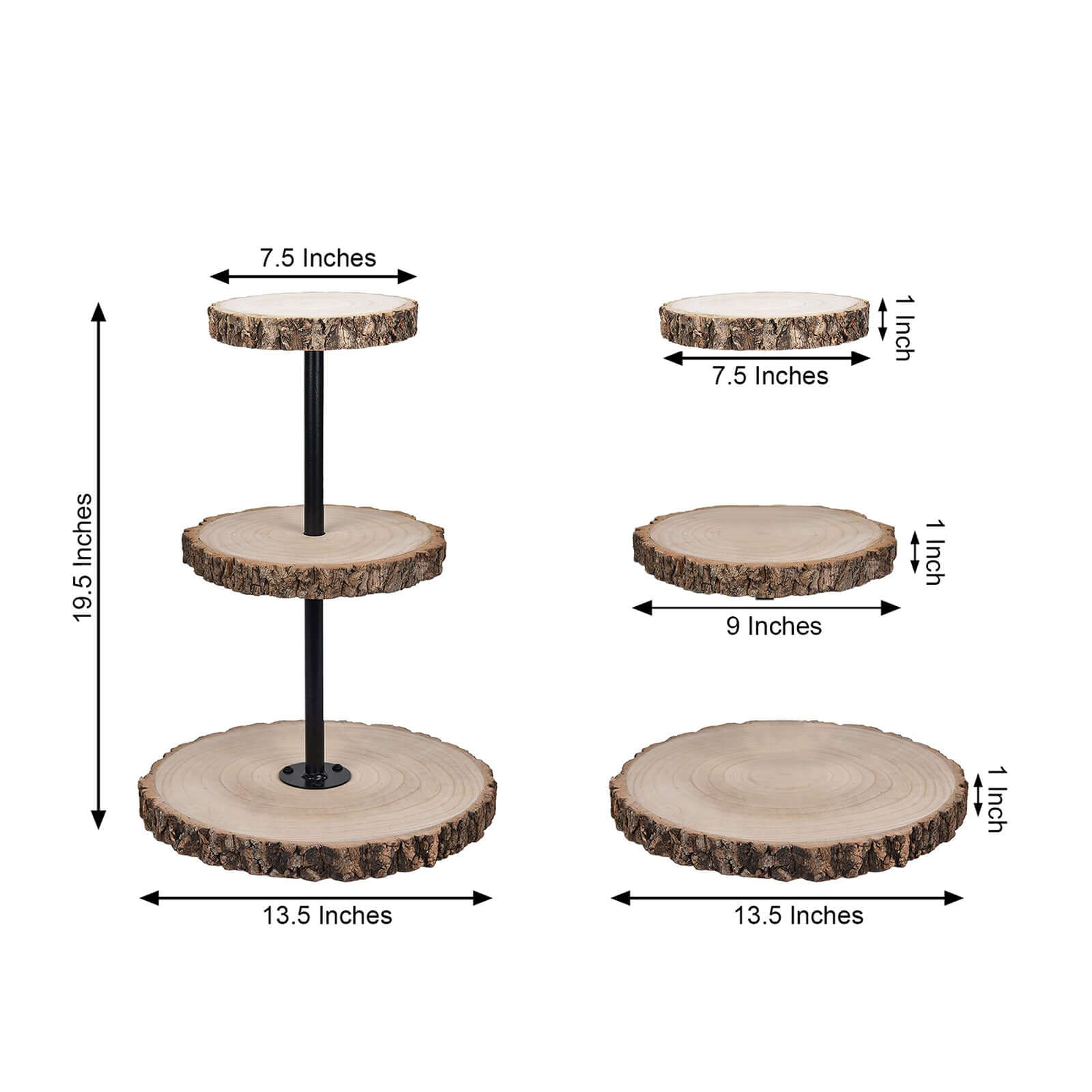 3-Tier Tower Natural Wood Slice Cheese Board Cupcake Stand, Rustic Centerpiece - Assembly Tools Included 19