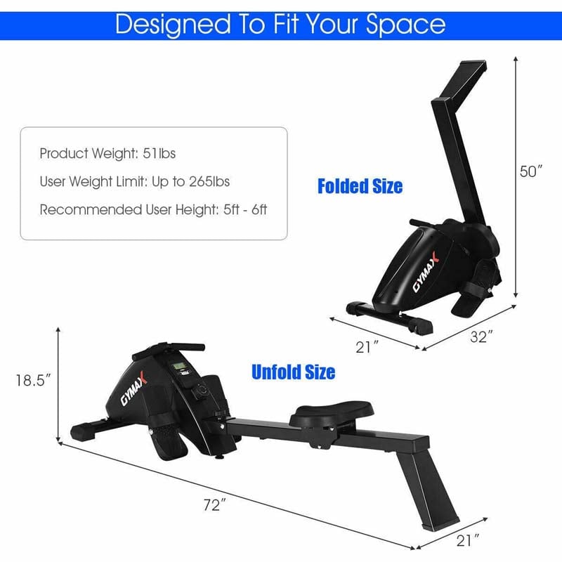 Folding Magnetic Rowing Machine with 10 Level Adjustable Resistance