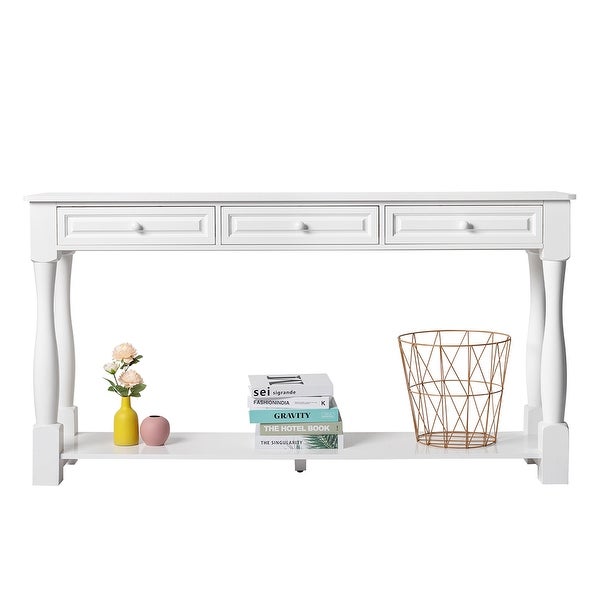 Sofa Table with Storage Drawers and Bottom Shelf， Wood Console Table