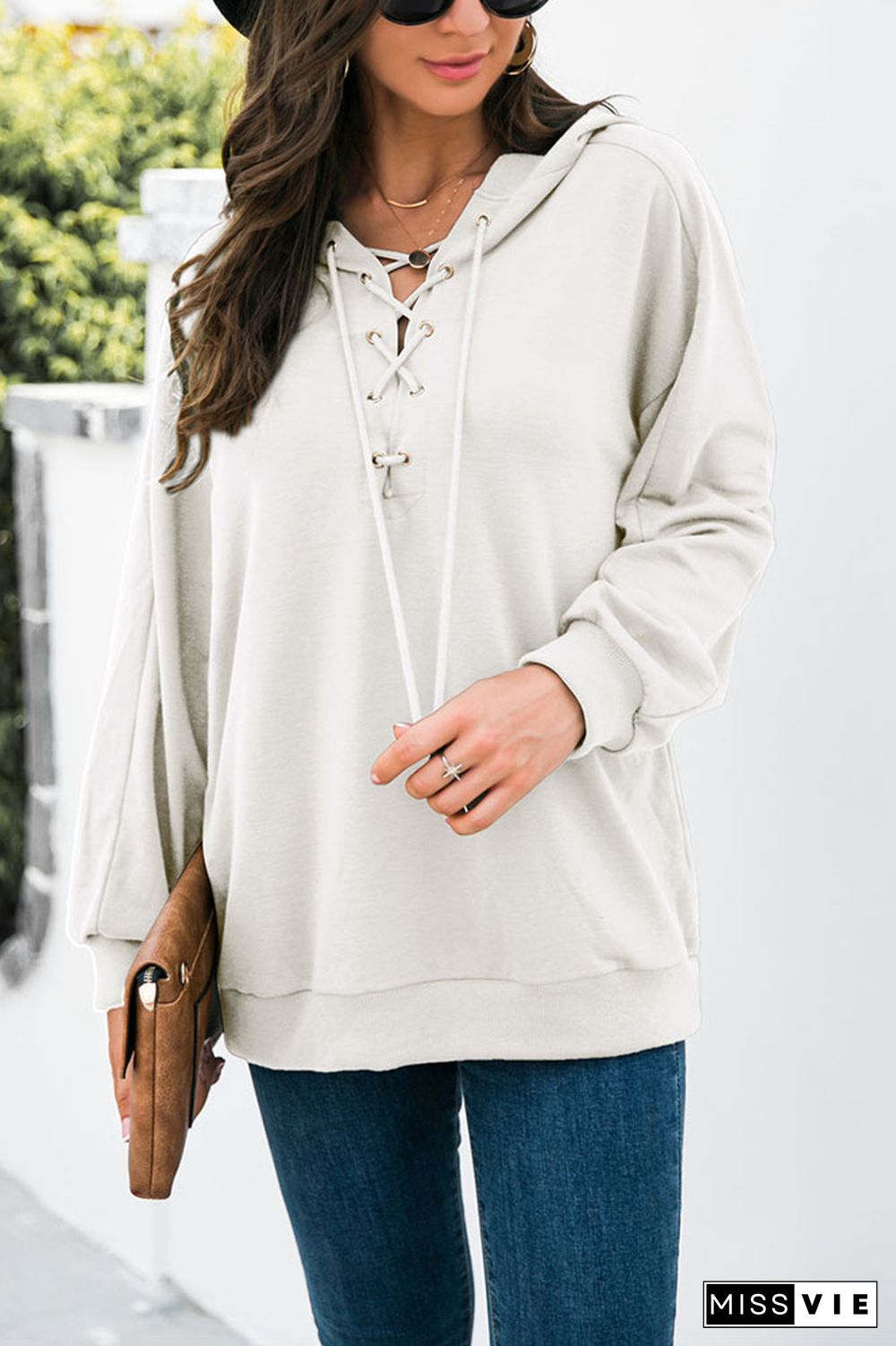 Drop Shoulder Criss-cross Hoodie Wholesale