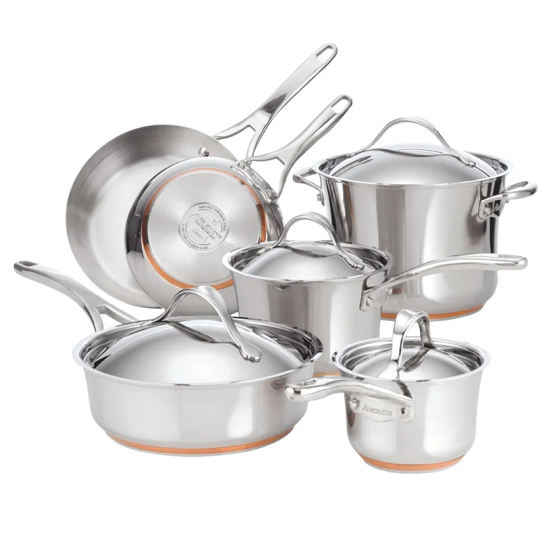 Anolon 75818 Nouvelle Stainless Steel Cookware Pots and Pans Set， 10 Piece