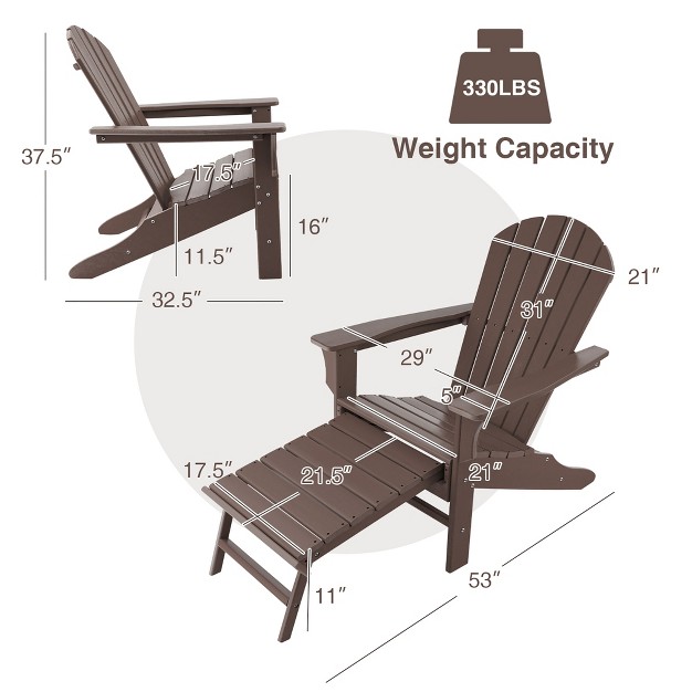 Costway Outdoor Patio Hdpe Deck Adirondack Chair Beach Seat Retractable Ottoman White black coffee grey turquoise