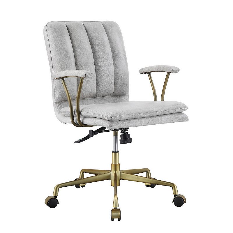 Adjustable Leatherette Swivel Office Chair with 5 Star Base， Gray and Gold