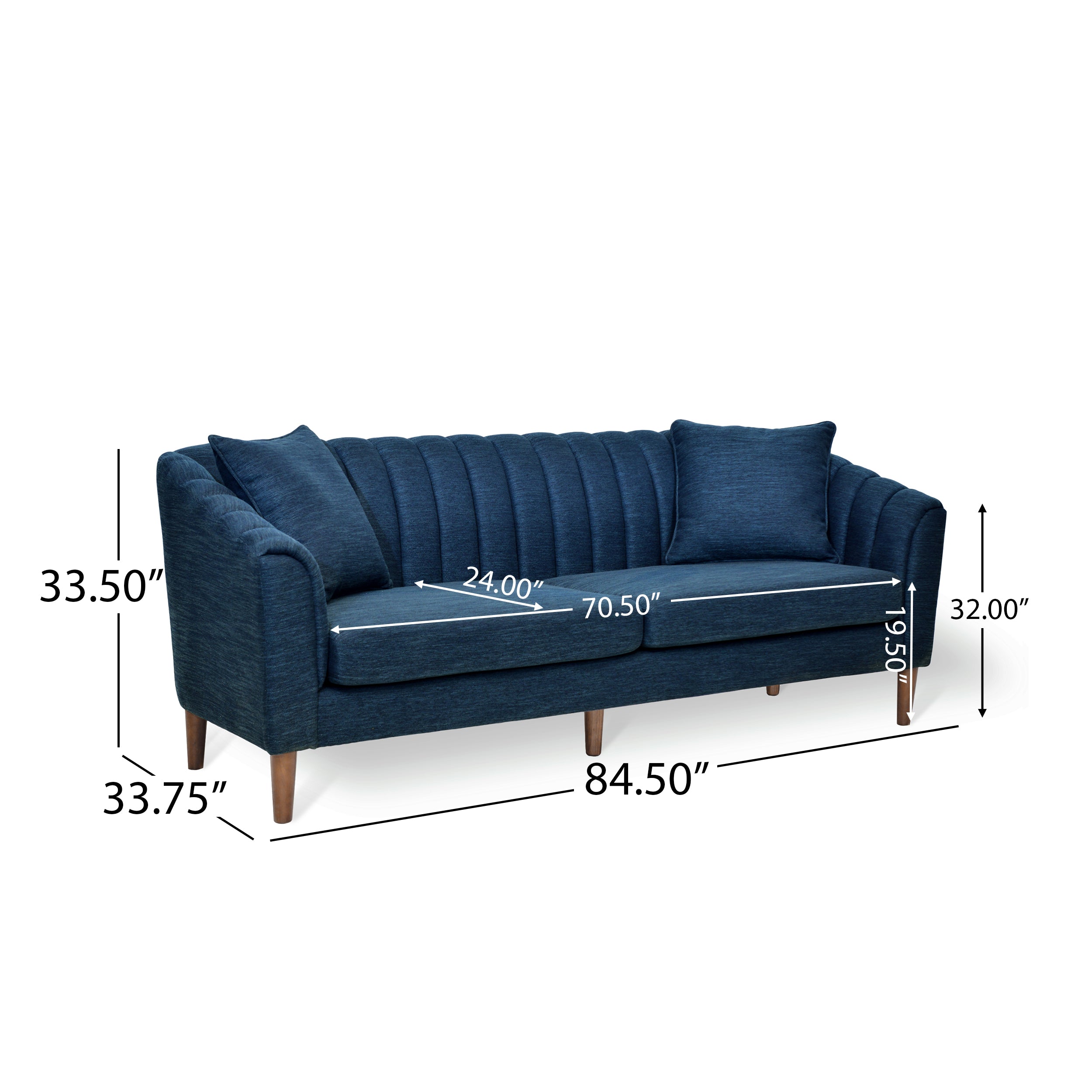 Noble House Currie Fabric Channel Stitch 3 Seater Sofa, Navy Blue