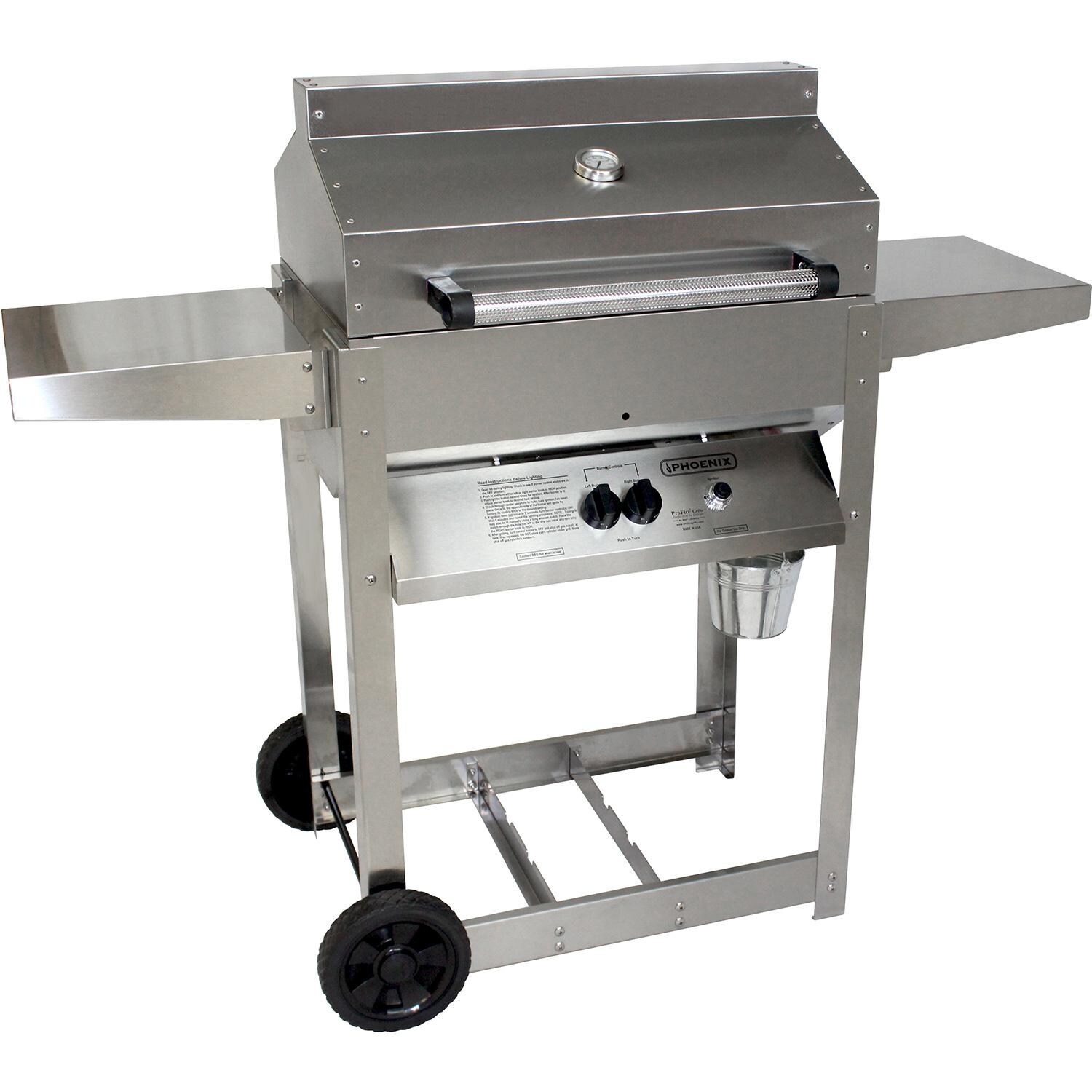 Phoenix Grill SD Stainless Steel Propane Gas Riveted Grill Head On Stainless Steel Cart