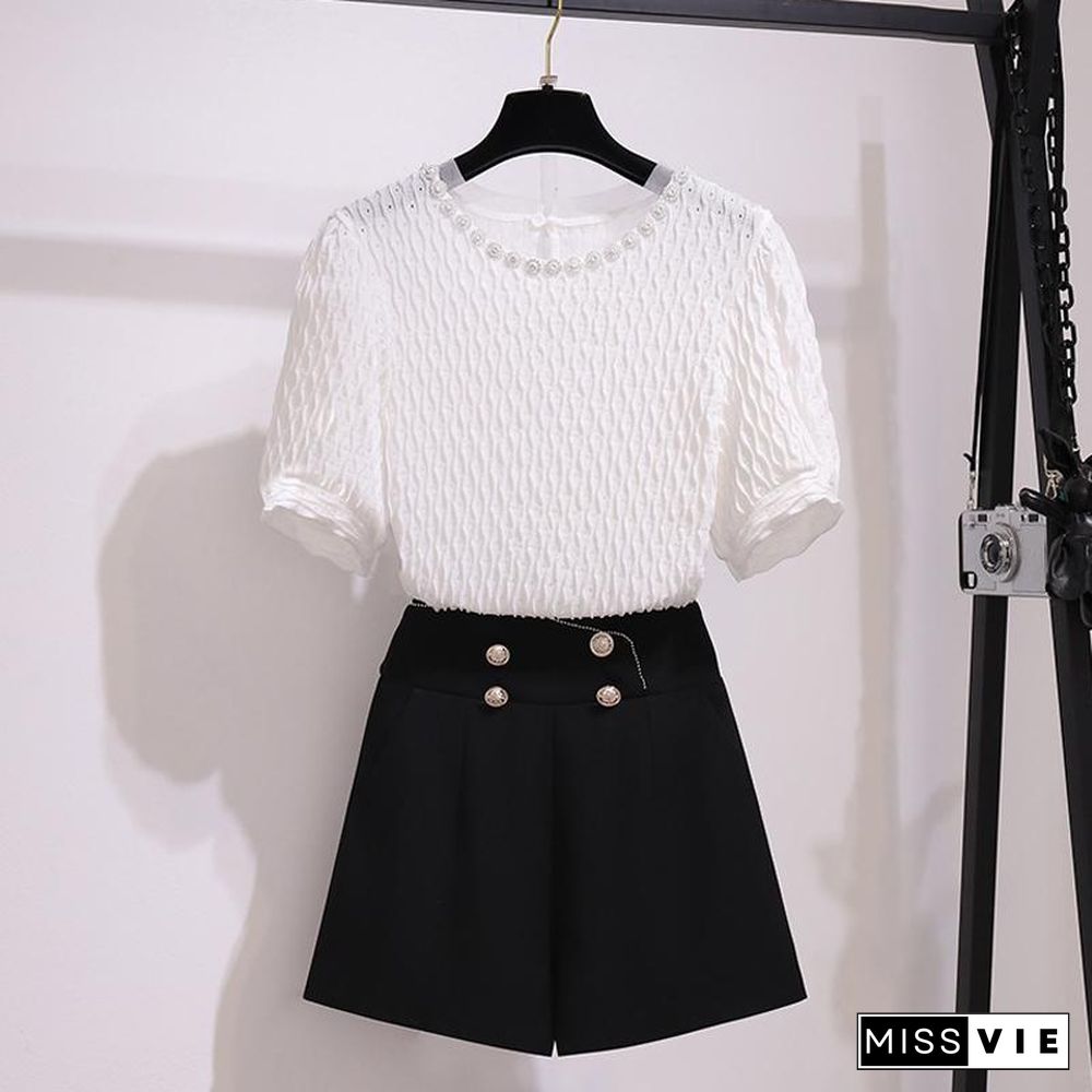 Round Collar Tee+Fashion Shorts P14414