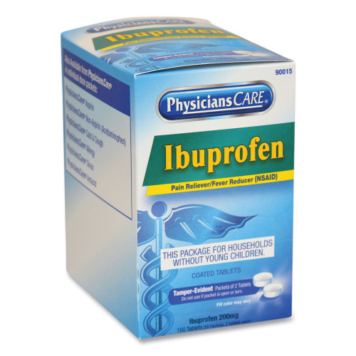 PhysiciansCare Ibuprofen Medication， Two-Pack， 50 Packs/Box (90015)