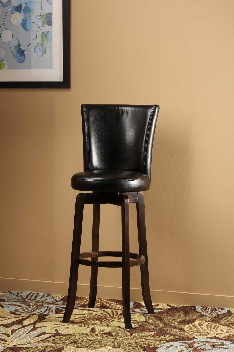 Hillsdale Furniture Copenhagen Wood Bar Height Swivel Stool， Black with Black Faux Leather