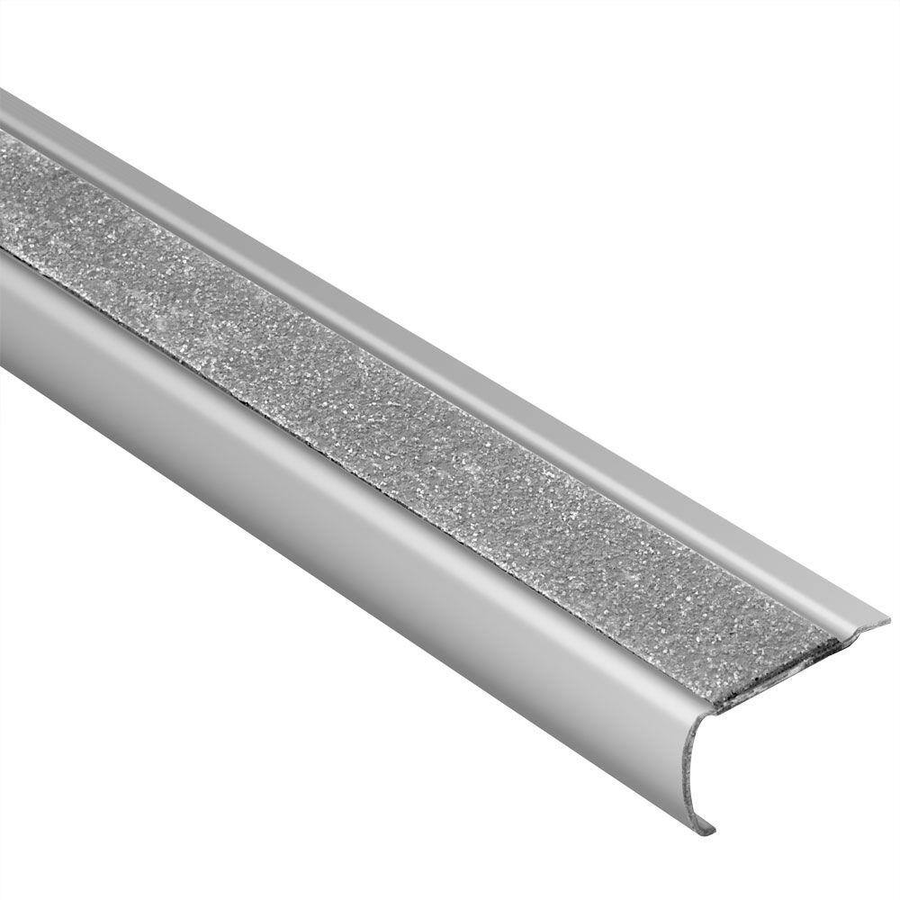 Schluter Systems Trep-GK-S Brushed Stainless SteelTransparent 116 in. x 8 ft. 2-12 in. Metal Stair Nose Tile Edging Trim GSEBKT