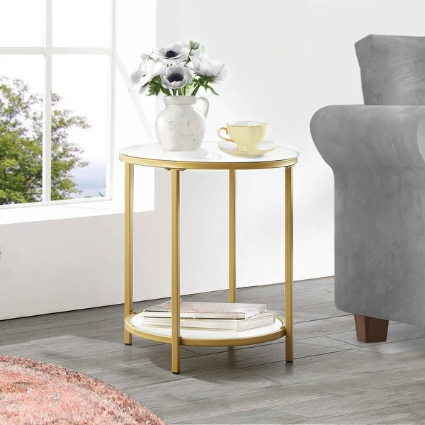 2-Tier Glass Side Table End Table with Storage Shelf