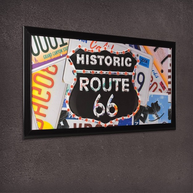 Historic Route 66 Framed Led Sign Black American Art Decor