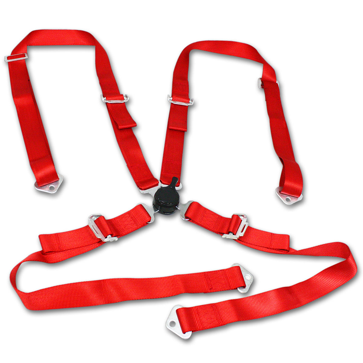 DNA Motoring SBCL-4P-RD Universal Red Nylon Racing Seat Belt Harness 4-Point Quick Release Camlock Set