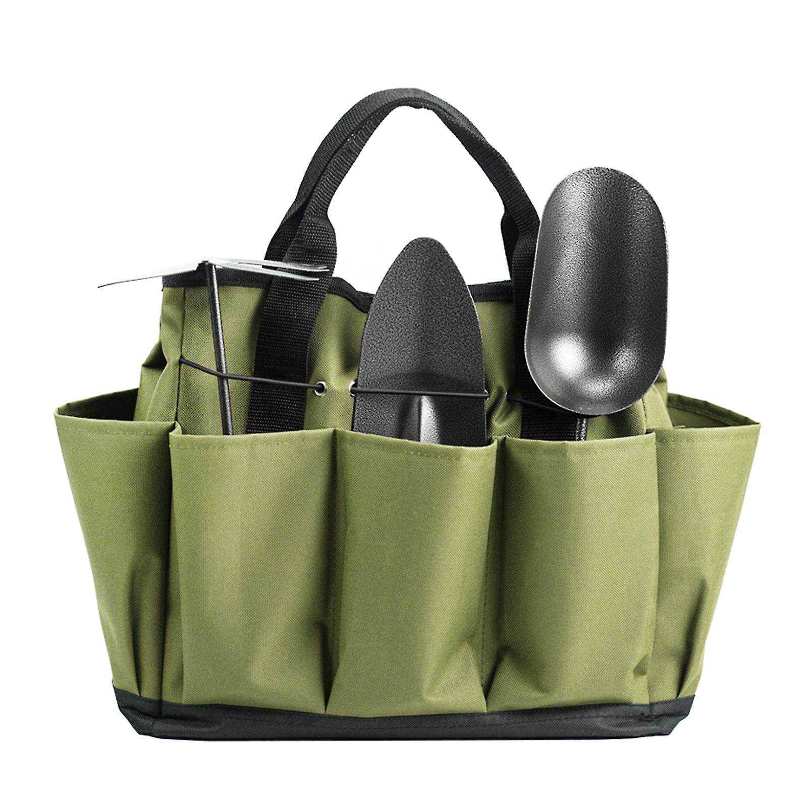 Army Green Gardening Tote Bag With 8 Pockets Gardening Tool Kit Organizer Hand Tool Storage Bag Lawn Yard Bag Carrier