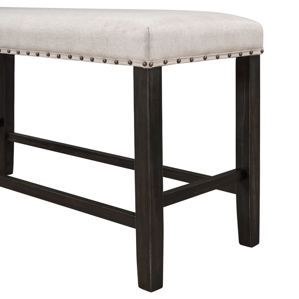 Rustic Wooden Upholstered Dining Bench for Small Places  Espresso+ Beige