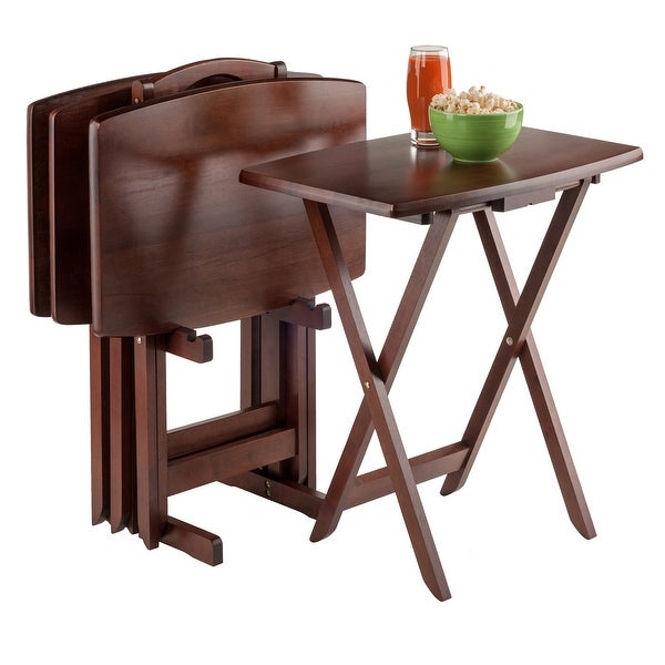 Set of 4 Rich Walnut Oversize Folding Snack Table 25.5