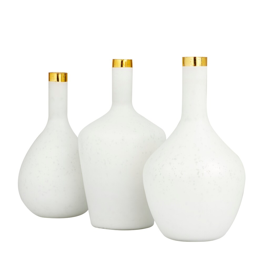 White or Blue Glass Vase with Gold Rim (Set of 3)