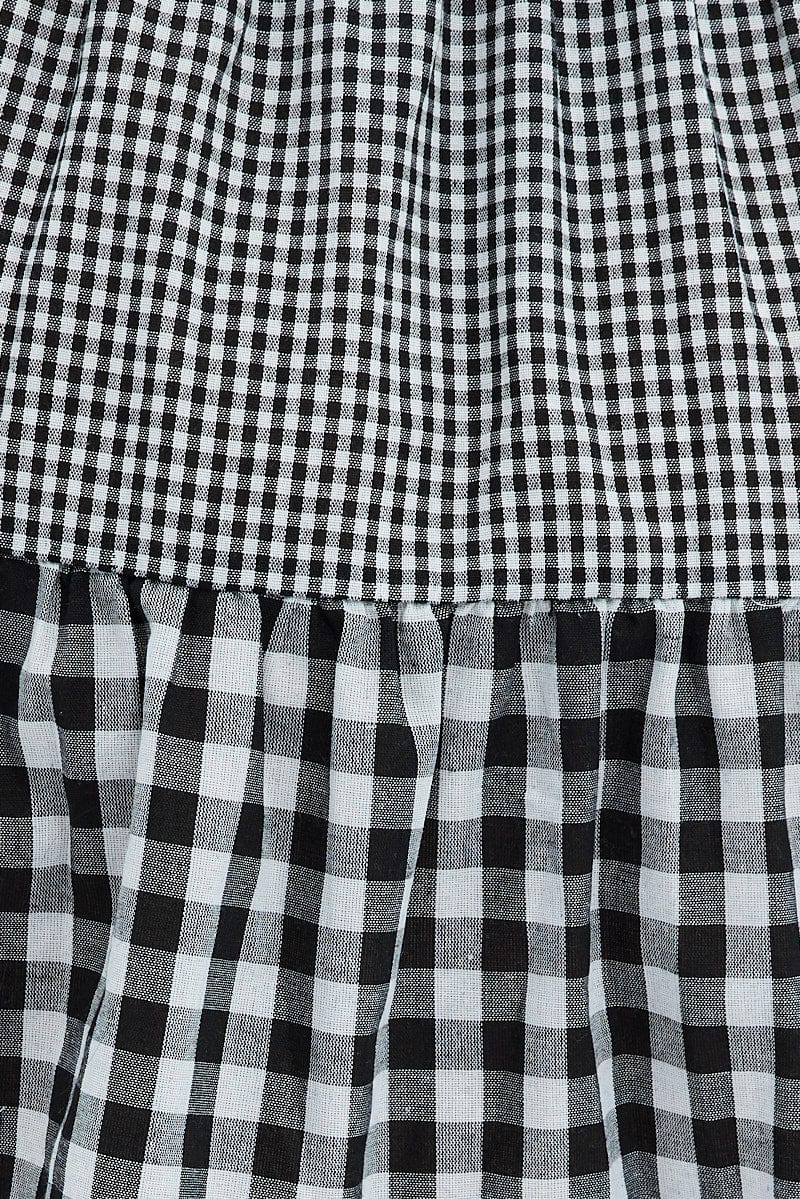Black Check Mini Dress Short Sleeve Tiered