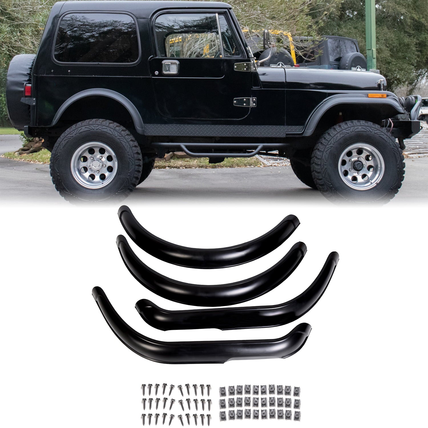 Kojem 11601.01， Fender Flare Kit for 1955-1986 Jeep CJ CJ5 CJ7 Factory Style Front and Rear Mudguard