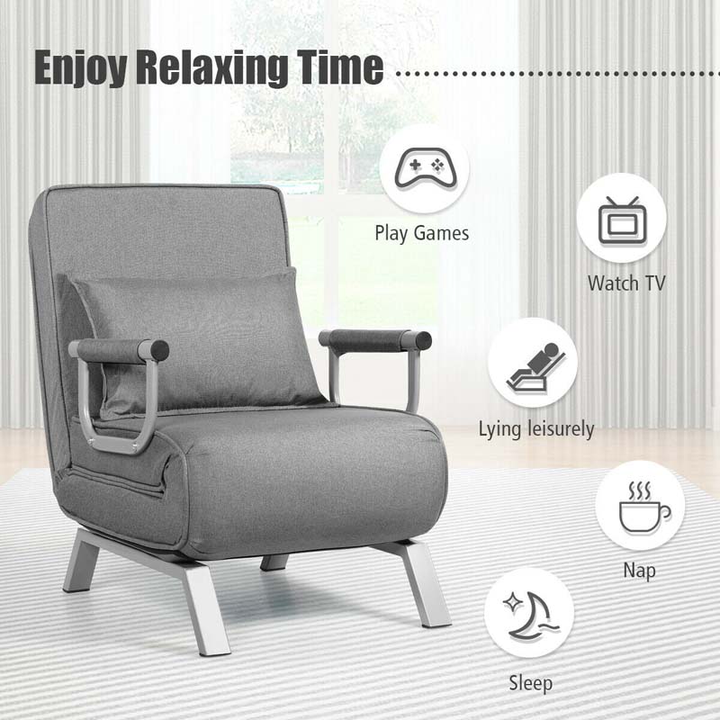 Folding Convertible Sofa Bed Sleeper Chair w/Pillow, 5-Position Armchair Chaise Lounge Couch