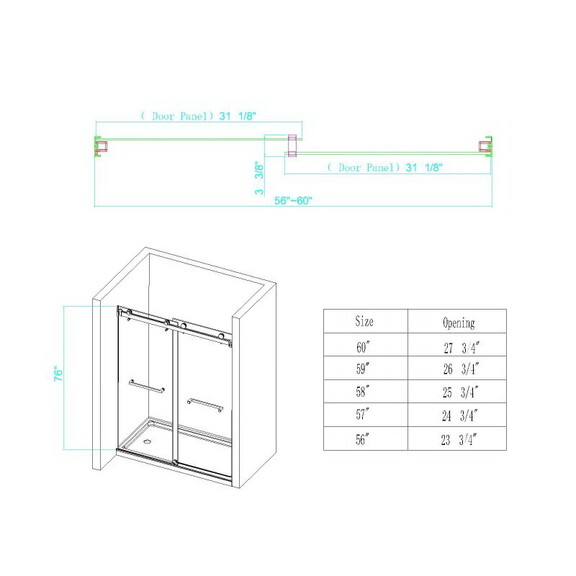 Frameless Double Sliding Shower Glass Door Gold 56...