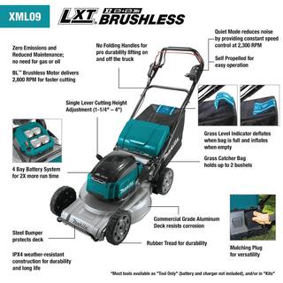 Makita 21 in. 18V X2 (36V) LXT Brushless Walk Behind Self-Propelled Lawn Mower Kit (5.0Ah) with bonus 18V X2 (36V) LXT Blower XML09PT1-XBU02Z