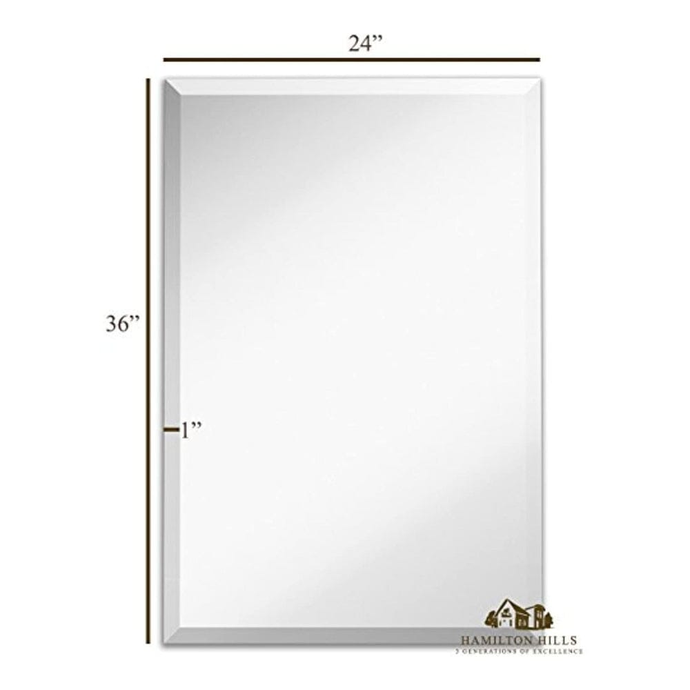 Large Simple Rectangular Streamlined 1 Inch Beveled Wall Mirror (24W x 36H)