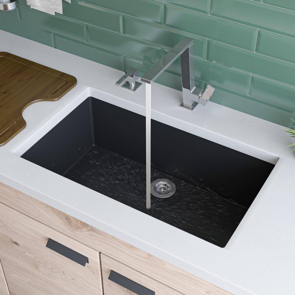 ALFI BRAND Undermount Granite Composite 29.88 in. Single Bowl Kitchen Sink in Black AB3020UM-BLA