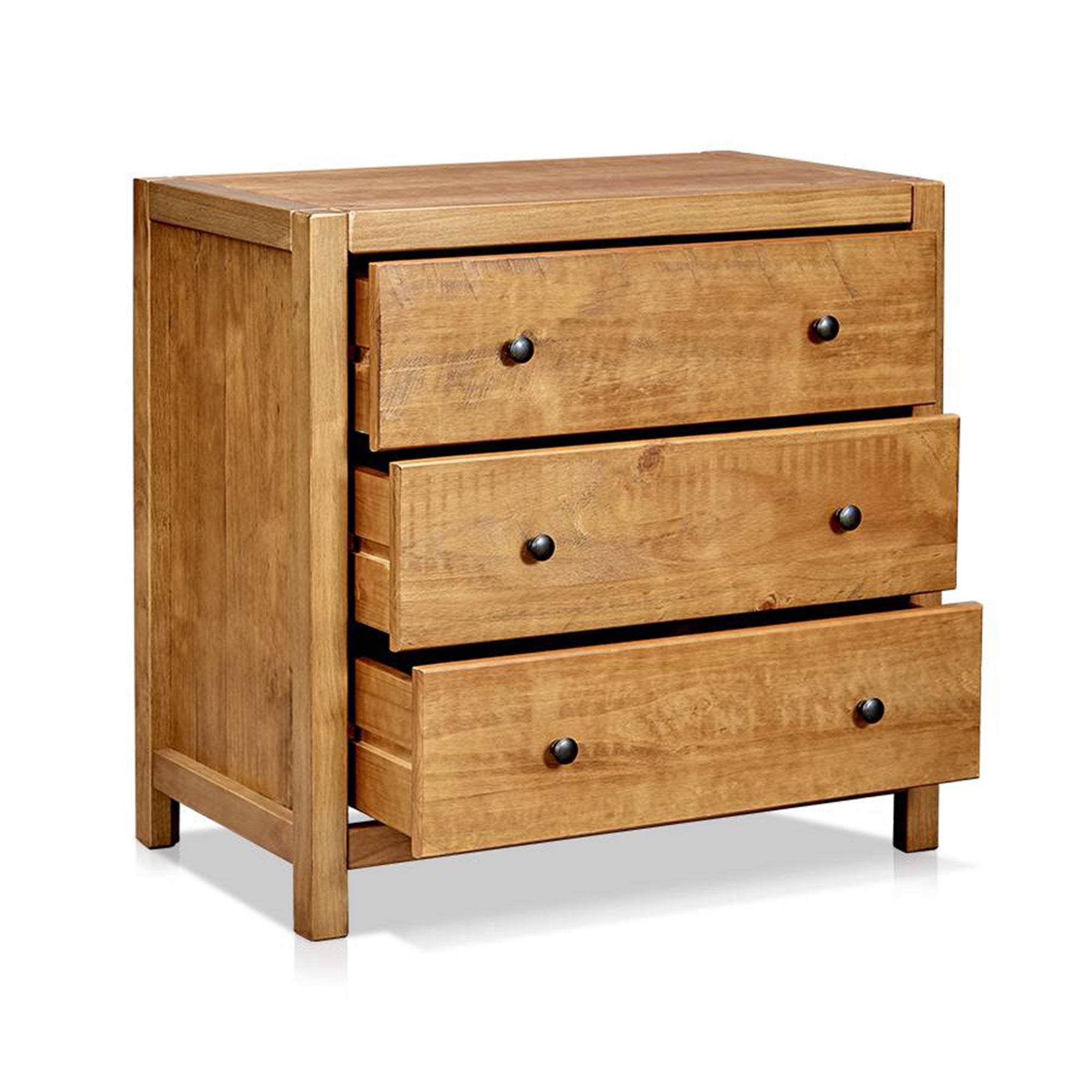 MUSEHOMEINC Rustic Wooden 3 Drawer Storage Dresser Nightstand, Oak Finish