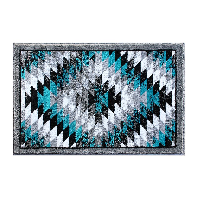 Masada Rugs Masada Rugs Stephanie Collection 2'x3' Area Rug Mat with Distressed Southwest Native American Design 1106 in Turquoise， Gray， Black and White