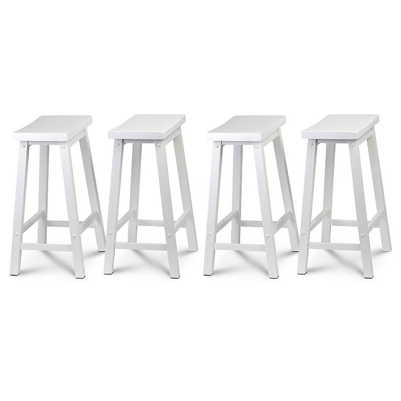 Pj Wood Classic Saddle Seat 24 Inch Tall Kitchen Counter Stools， White (4 Pack)