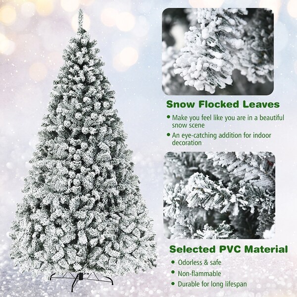 Costway 6ft/7.5ft/9ft PreLit Premium Snow Flocked Hinged Artificial