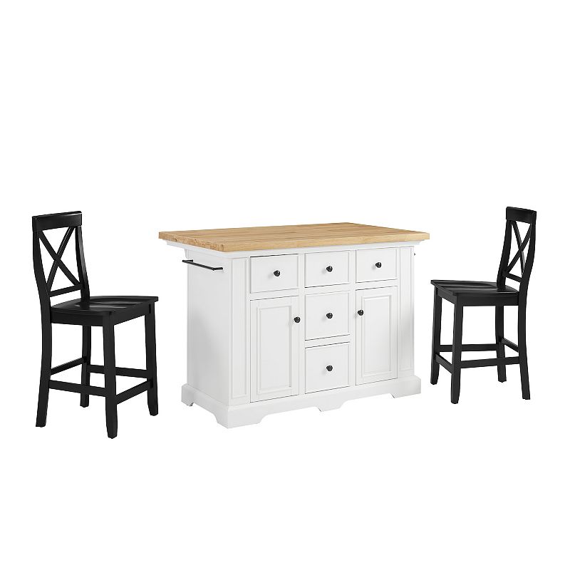 Crosley Julia Wood-Top Kitchen Island with Stools 3-piece Set